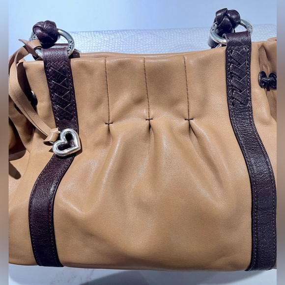 BRIGHTON Leather Shoulder Bag, Braided handles, Camel with brown trim - Picture 4 of 14